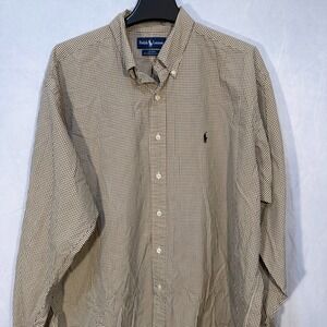 Mens Ralph Lauren Blake Long Sleeve Button Front Shirt Size XL Brown Check